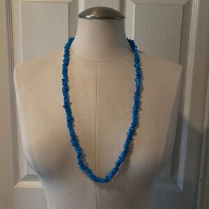 Blue Turquoise Chip Stone Necklace Beaded‎ Statement Jewelry Fashion Accessory